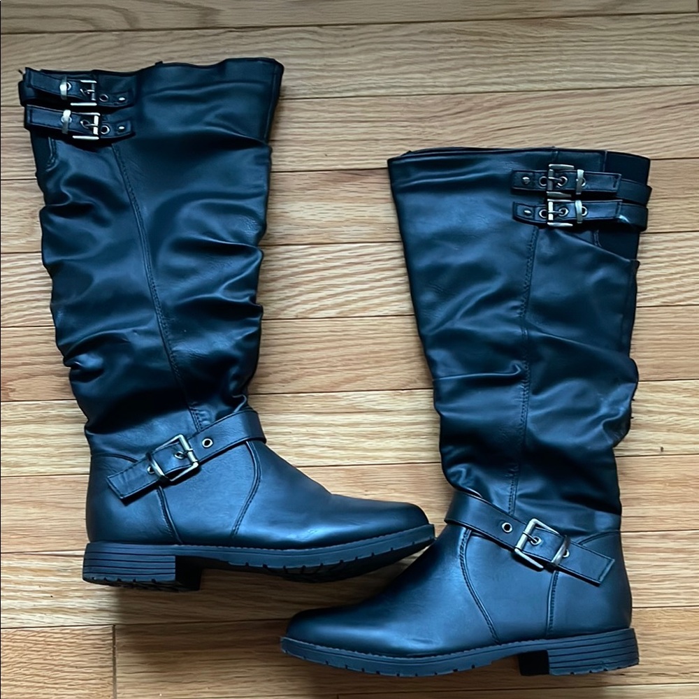 Black Knee-High Buckle Boots